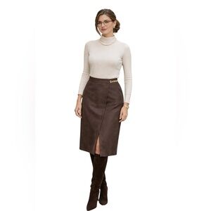 MARC Andrew Marc Brown Suede A-Line Midi Skirt (M)